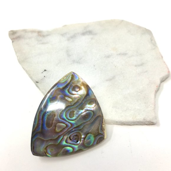 Vintage Triangular Abalone Shell Resin Coated Pin Brooch - Picture 3 of 13